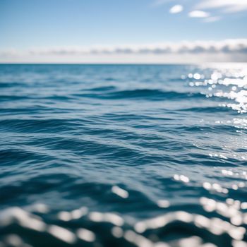 the water is very blue and clear with some clouds in the sky above it and a few small waves