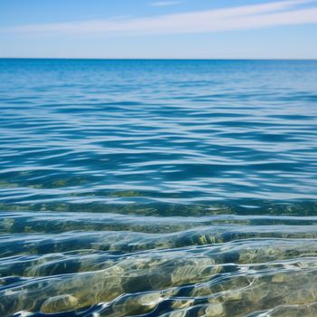 body of water with a sky in the background and a few clouds in the sky above it and a few waves in the water