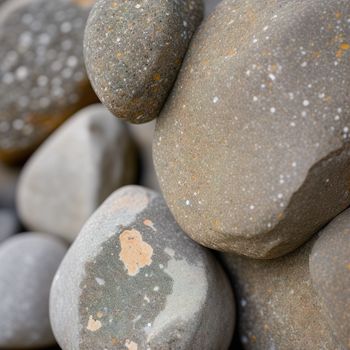 pile of rocks with a yellow spot on them and a black spot on the top of one of them