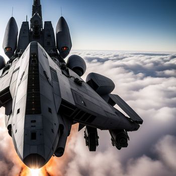 fighter jet flying through the sky with a bright light coming out of it's center wing and a cloud of clouds below