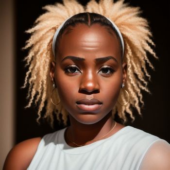 woman with blonde hair and a white top on her head with a pair of earrings on her head