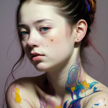 woman with a colorful body paint on her face and neck and neck