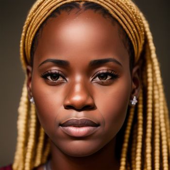 woman with a large braid on her head and a necklace on her neck and a necklace on her neck