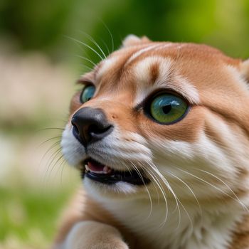 close up of a cat with green eyes and a smile on its face