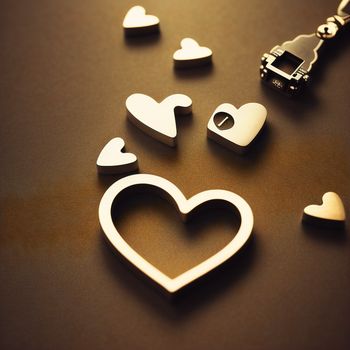 couple of heart shaped objects on a table with a key chain attached to it and a couple of hearts