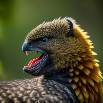 bird with a very large beak and a very sharp beak with a red and yellow beak and a black head