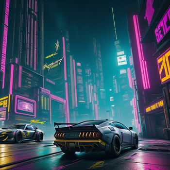 futuristic city with neon lights and a futuristic car in the foreground