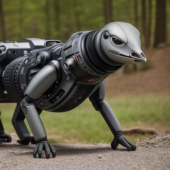 camera and a robot dog on a road in the woods