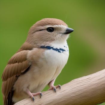 bird with a blue stripe on its chest sitting on a branch with a green background and a blurry background