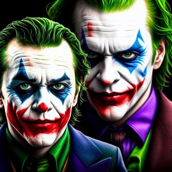 two jokers are standing next to each other with their faces painted like the same person as the joker