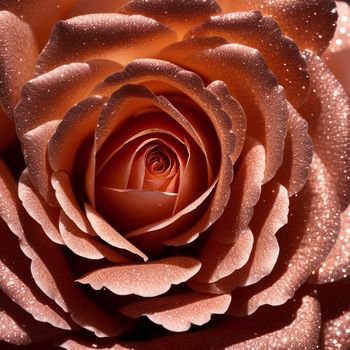 close up of a rose with water droplets on it's petals and petals are brown and pink