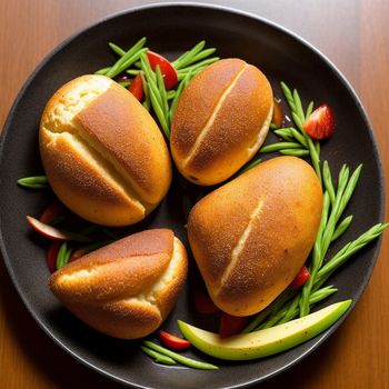 plate of food with green beans and a roll on it with a side of sliced apples and a slice of apple