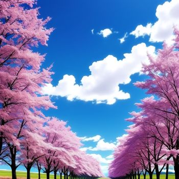 road with trees and a sky background with clouds in the background and a blue sky with white clouds