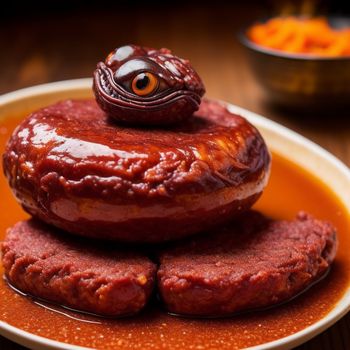 plate of food with a strange looking object on top of it