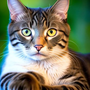 cat with yellow eyes sitting on a chair looking at the camera with a serious look on its face