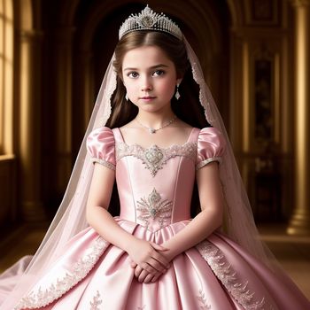 young girl in a pink dress and tiara with a tiara on her head and a veil on her head