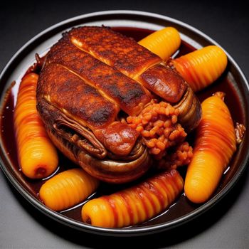 plate of food with carrots and meat on it