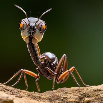 close up of a bug on a rock with a green background and a blurry background behind it