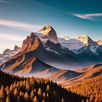 mountain range with a forest in the foreground and a blue sky in the background with clouds in the sky