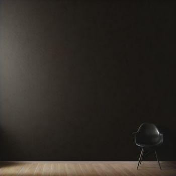 chair sitting in a dark room with a light coming through the window and a chair in the corner