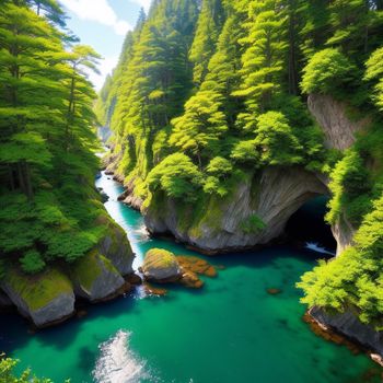 river flowing through a lush green forest covered forest covered in trees and rocks