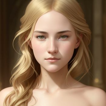 digital painting of a blonde woman with long hair and green eyes