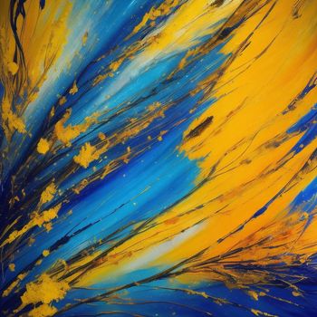 painting of blue and yellow with yellow streaks on it's surface and a yellow and blue background