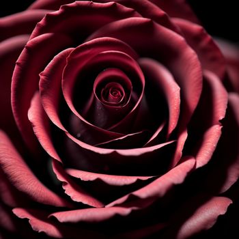 close up of a red rose with a black background and a white border around the center of the rose