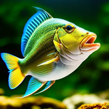 fish with its mouth open in a fish tank with algae and rocks in the background