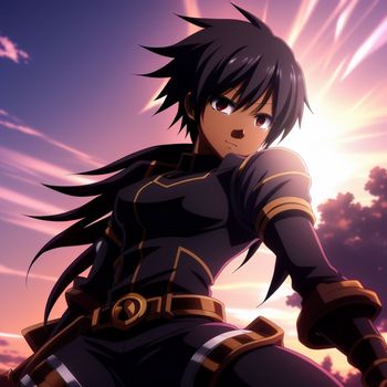 anime character with black hair and a sword in his hand