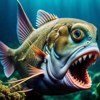 fish with its mouth open and it's teeth wide open