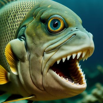 fish with its mouth open and it's teeth wide open and it's mouth wide open