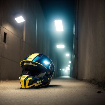 helmet is sitting on the ground in a tunnel at night time