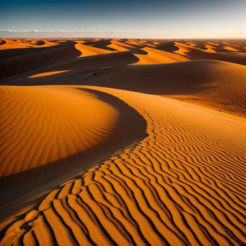 desert with a few sand dunes and a blue sky in the background