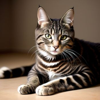 cat sitting on a table looking at the camera with a serious look on its face and eyes