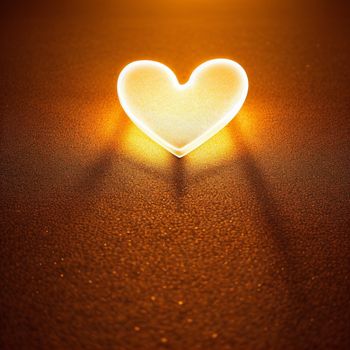 heart shaped object sitting on a table with a light shining on it's side and a shadow of a person