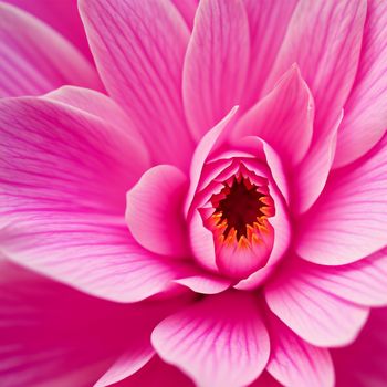 pink flower with a yellow center is shown in close up view of the center of the flower