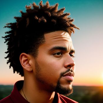 man with dreadlocks looking off into the distance at sunset or sunrise with a sky background and a sun setting