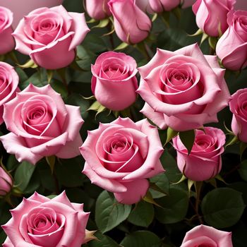 bunch of pink roses are in a bouquet together