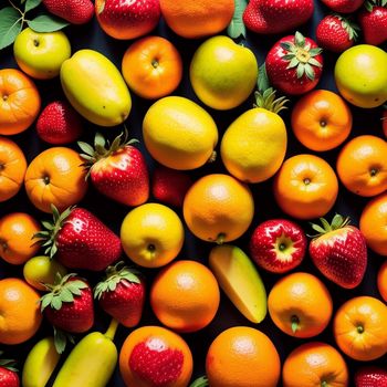 bunch of fruit that are laying on a table together