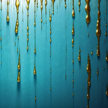 blue wall with gold drops hanging from it's sides and a blue wall behind it with gold drops hanging from it