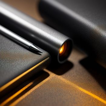 pen resting on a black surface with a yellow stripe around it and a black cover on the edge