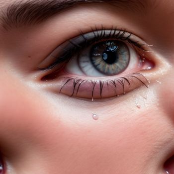 close up of a child's eye with water drops on it's lashes and eyelashes