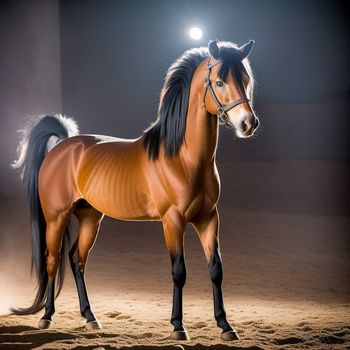 horse with a light on its head and a body of a horse in the background with a spotlight on its head