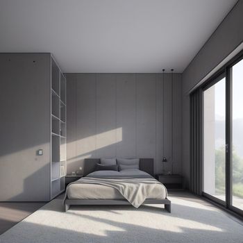 bedroom with a bed and a book shelf in it and a window overlooking the outside of the room