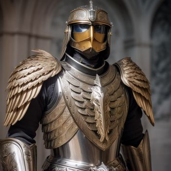 man in a armor with a helmet and wings on his head and shoulders