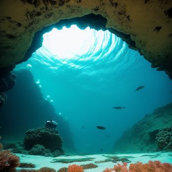 cave with a view of the ocean from below it