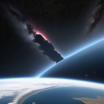 black smokestack is seen from space above the earth's atmosphere