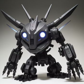 robot with two large blades on its head and two large legs on its head