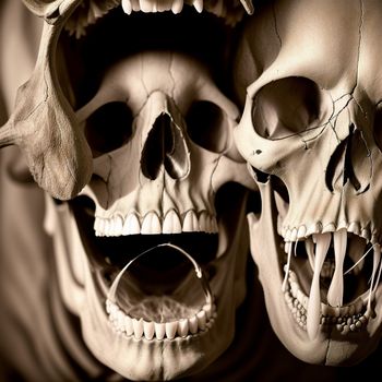 two human skulls with their heads turned upside down and their mouths open and their mouths showing teeth and teeth